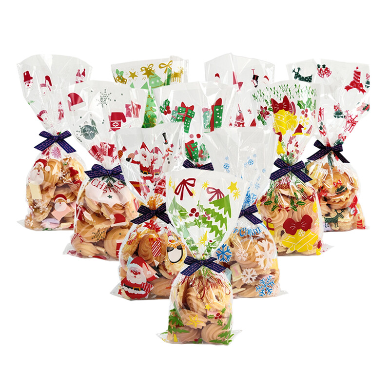 50 ks vianočných cukrovinkových vrecúšok Santa Claus Snehuliak Elk Cookie Priehľadné baliace vrecko Vianočný darček DIY Vianočná párty dekorácia Nový rok
