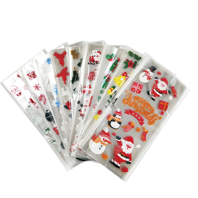 50 ks vianočných cukrovinkových vrecúšok Santa Claus Snehuliak Elk Cookie Priehľadné baliace vrecko Vianočný darček DIY Vianočná párty dekorácia Nový rok