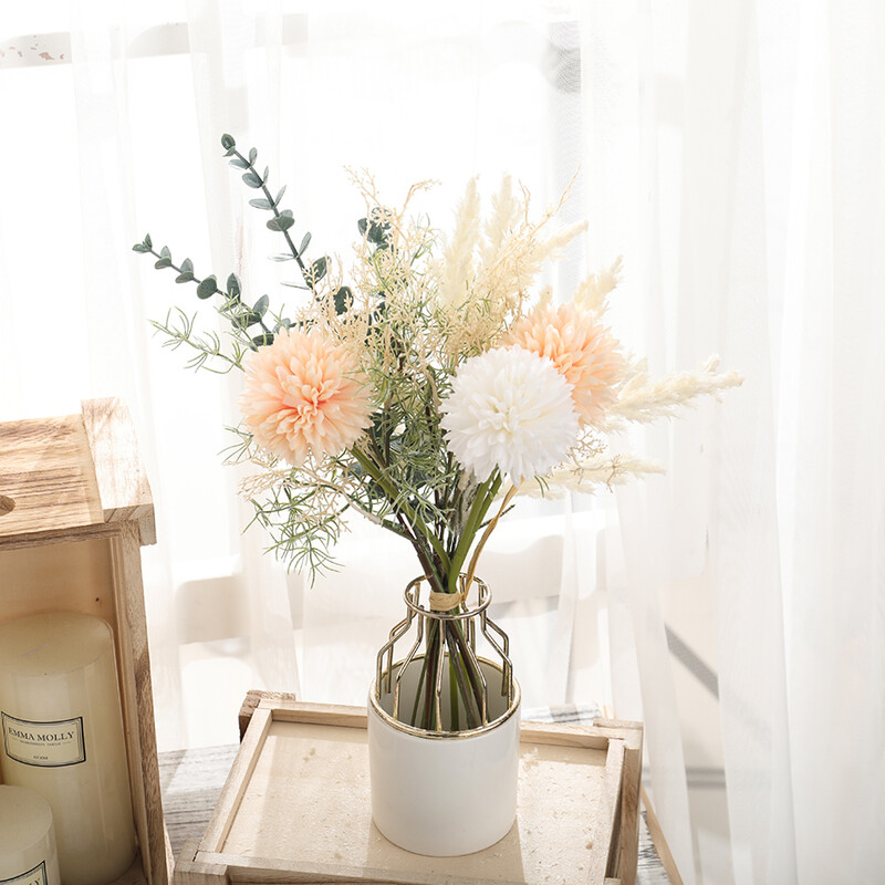 Flori artificiale de înaltă calitate de 40 cm, mătase, eucalipt, păpădie, buchet mixt, decor de masă pentru acasă, ornamente pentru petrecerea de nuntă