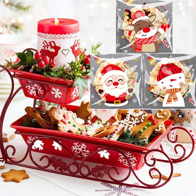 100/200/300 buc. Pungă de bomboane pentru prăjituri de Crăciun, model de Moș Crăciun, pungă de ambalare cadou cu auto-sigilare pentru decorarea petrecerii de Anul Nou de Crăciun