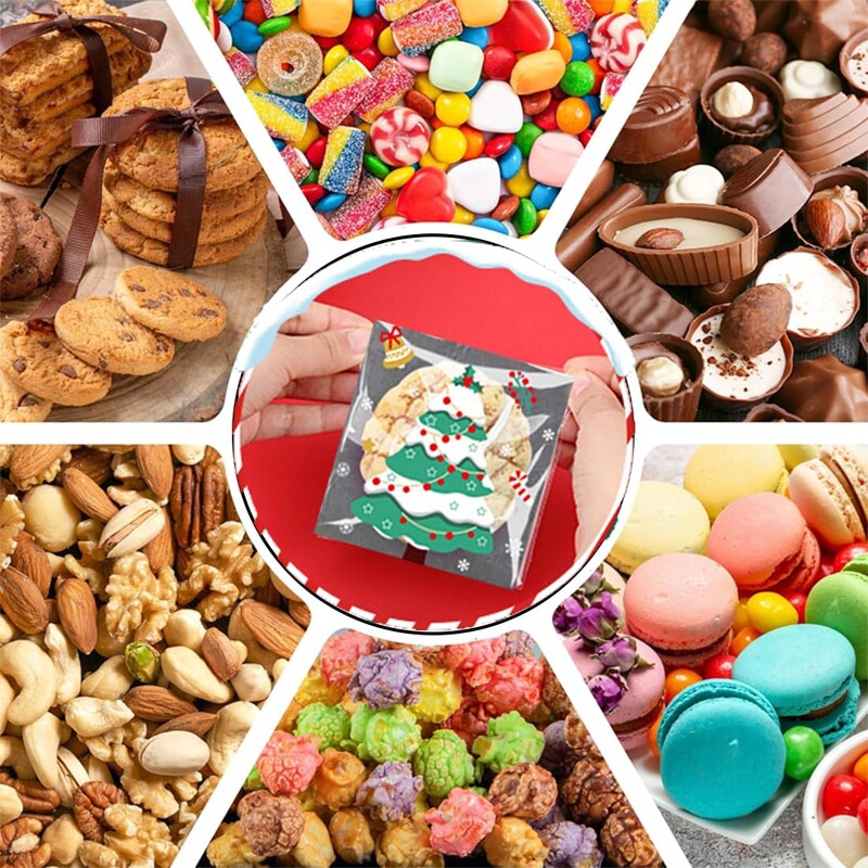 100/200/300 buc. Pungă de bomboane pentru prăjituri de Crăciun, model de Moș Crăciun, pungă de ambalare cadou cu auto-sigilare pentru decorarea petrecerii de Anul Nou de Crăciun