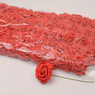 50 ks/balenie Biela PE ruža Umelý kvetinový list so stonkou DIY Kytica Svadobná párty Dekorácia Scrapbooking potreby