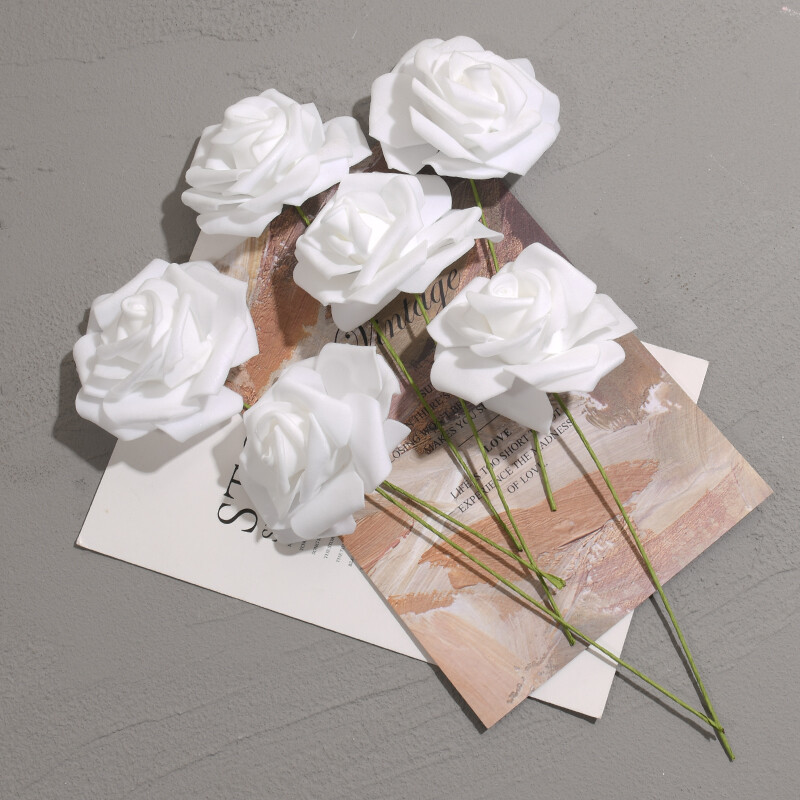 50 ks/balenie Biela PE ruža Umelý kvetinový list so stonkou DIY Kytica Svadobná párty Dekorácia Scrapbooking potreby