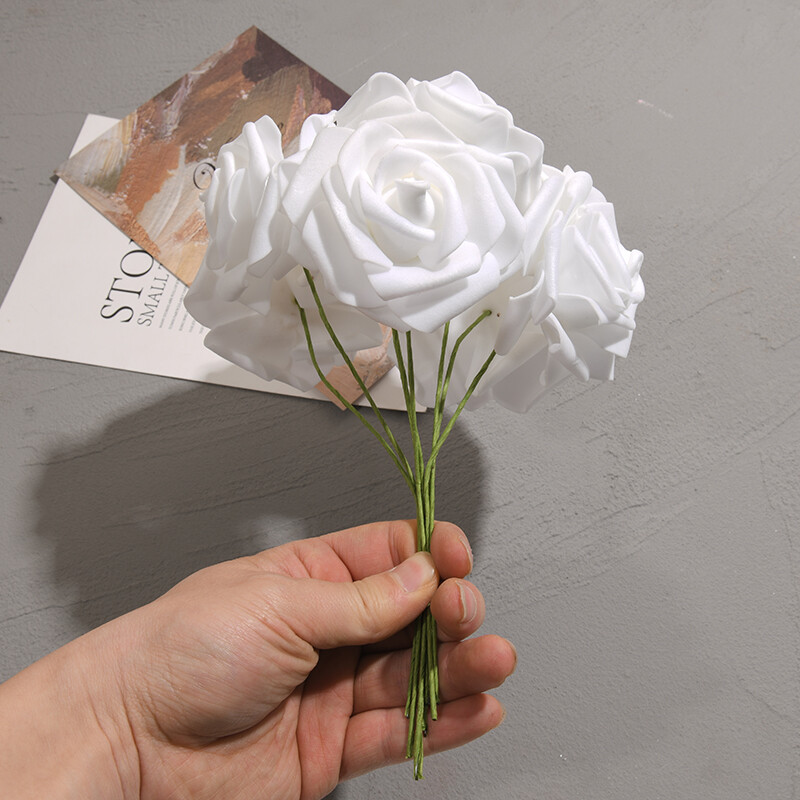 50 ks/balenie Biela PE ruža Umelý kvetinový list so stonkou DIY Kytica Svadobná párty Dekorácia Scrapbooking potreby