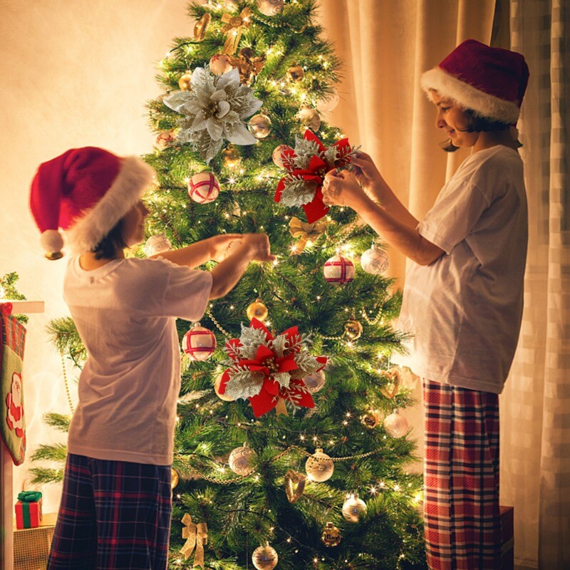 5 buc. Flori artificiale cu sclipici Flori decorative de Crăciun DIY Pom de Crăciun Ornamente de agățat Crăciun Decor de petrecere de Anul Nou