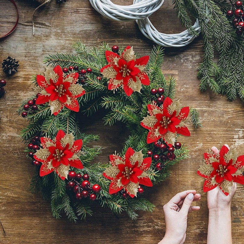 5 buc. Flori artificiale cu sclipici Flori decorative de Crăciun DIY Pom de Crăciun Ornamente de agățat Crăciun Decor de petrecere de Anul Nou