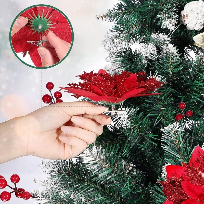 5 buc. Flori artificiale cu sclipici Flori decorative de Crăciun DIY Pom de Crăciun Ornamente de agățat Crăciun Decor de petrecere de Anul Nou