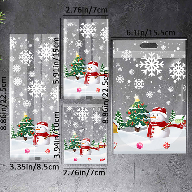 50 vnt Kalėdų mielas sniego senelis plastikinės dovanos maišeliai saldainių sausainių kepimo pakavimo maišelis Linksmas papuošimas Naujiesiems 2025 metams