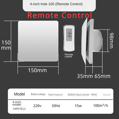 4-inčni ispušni ventilator velike brzine WC Kuhinja Kupaonica Viseći zidni prozor Ventilator Ekstraktor s daljinskim upravljačem