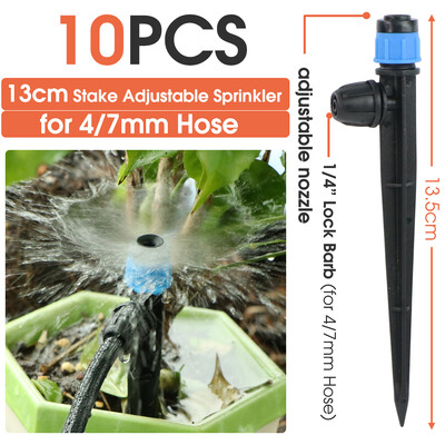 10 ks záhradný zavlažovač s priemerom 135 mm pre 1/4" hadicu, nastaviteľné kvapkadlo, rastliny, zavlažovanie kvetináčov, 4/7 mm trubicový uzáver, zavlažovací emitor