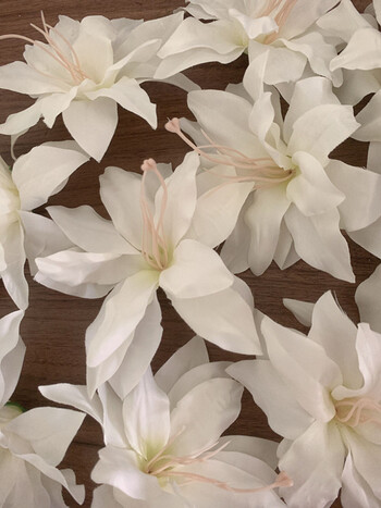 10τμχ Τεχνητό λουλούδι Lily Heads Silk Flower Λευκό λουλούδι Στολισμός γάμου τοίχου