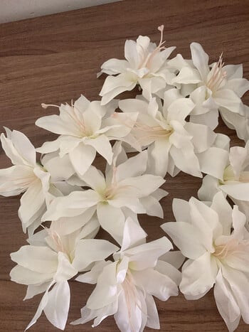 10τμχ Τεχνητό λουλούδι Lily Heads Silk Flower Λευκό λουλούδι Στολισμός γάμου τοίχου