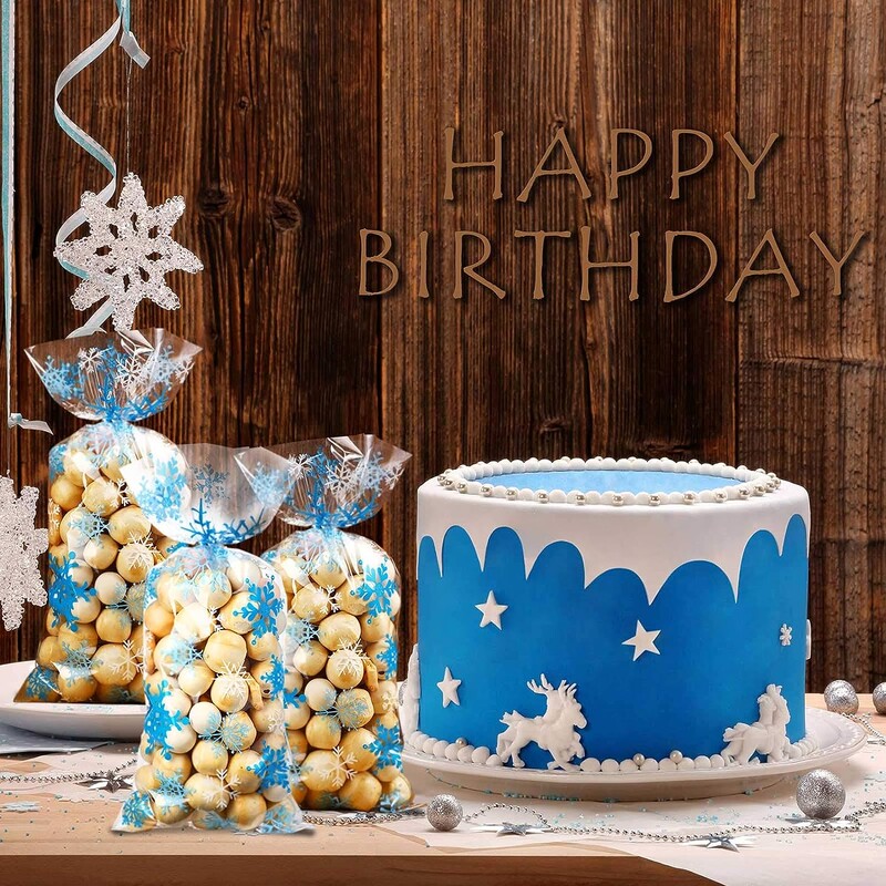 10/20/30/40/50 vnt Kalėdų snaigės celofaniniai maišeliai Žiemos snaigės šventės saldainiai sausainiai, skanėstai, dovanų maišelis Kalėdų vakarėlio dekoravimas