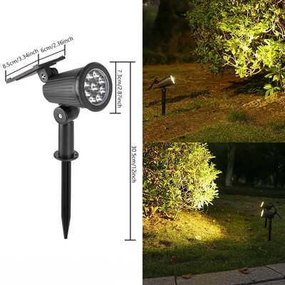 9 spoturi solare cu LED-uri pentru exterior IP65, rezistentă la apă, luminozitate, reglabilă, lampă de decor pentru curte, grădină, curte