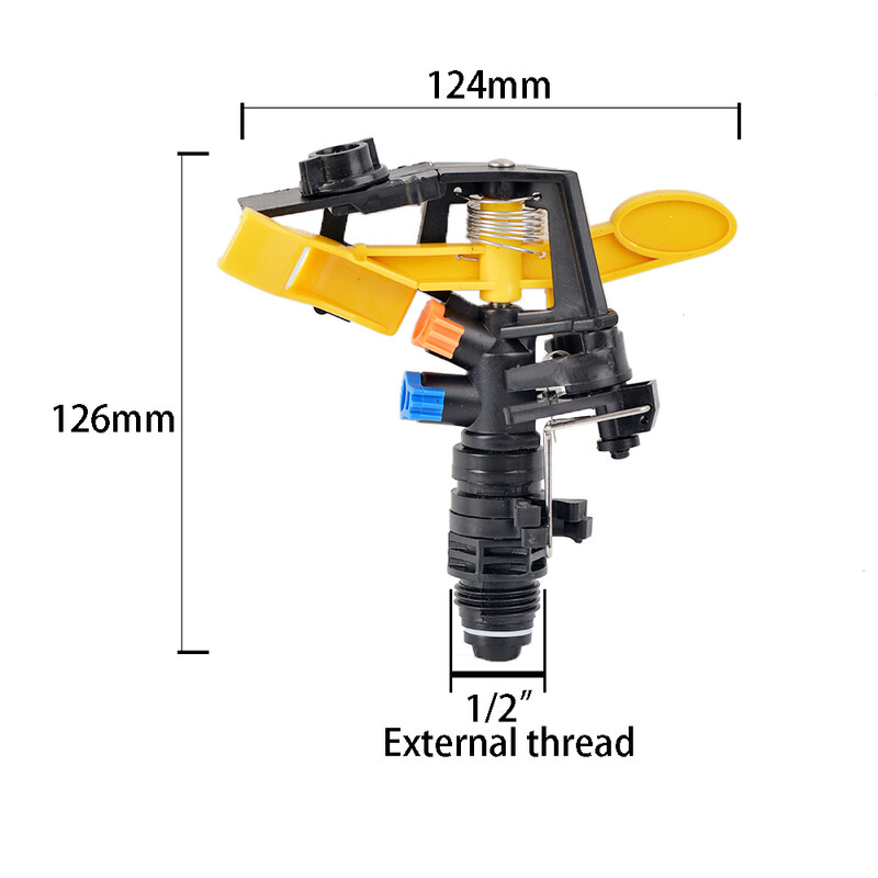 Ακροφύσιο διπλής εξόδου περιστροφικού ψεκαστήρα 360 μοιρών Πλαστική ακίδα με σπείρωμα 1/2" που εισάγει άρδευση κήπου στο έδαφος