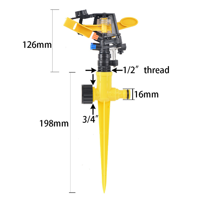 Ακροφύσιο διπλής εξόδου περιστροφικού ψεκαστήρα 360 μοιρών Πλαστική ακίδα με σπείρωμα 1/2" που εισάγει άρδευση κήπου στο έδαφος