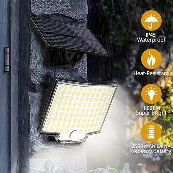 106LED Solar Light Outdoor Waterproof with Motion Floodlight Remote Control 3 modes for Patio Garage Backyard