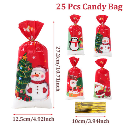 25/50/100 buc. Saci de bomboane de Crăciun Saci de ambalare pentru cadouri de biscuiți 2024 Decoratiuni de Crăciun Fericit pentru acasă Rechizite de petrecere de Anul Nou