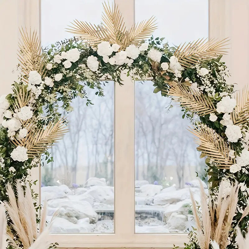 6/12 KOM Sjajno zlatno umjetno palmino lišće, realističan tropski dekor, savršen za vjenčanje, Božić, Nova godina, prugasto željezno drvce