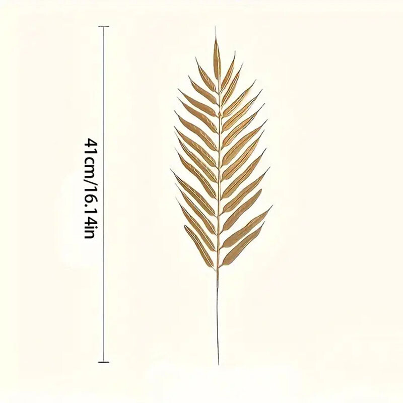 6/12 KOM Sjajno zlatno umjetno palmino lišće, realističan tropski dekor, savršen za vjenčanje, Božić, Nova godina, prugasto željezno drvce