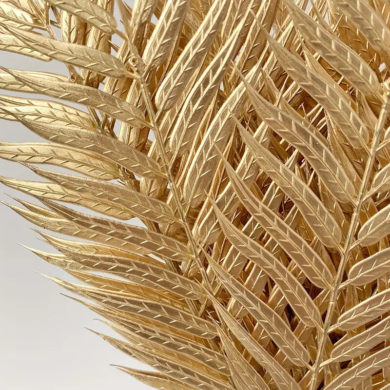 6/12 KOM Sjajno zlatno umjetno palmino lišće, realističan tropski dekor, savršen za vjenčanje, Božić, Nova godina, prugasto željezno drvce