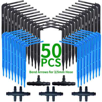 Üvegházas kert 50 DB hajlított csepegtető nyíl csepegtető mikro csepegtető öntözőkészlet emitter illeszkedő 3/5 mm-es tömlő öntözést megtakarító csepegtető virágok