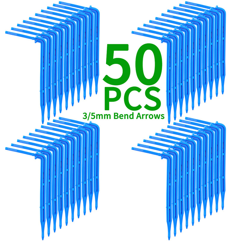 Šiltnamio sodas 50 vnt. lenkimo lašelinė rodyklė lašelinė mikro lašelinio drėkinimo rinkinys, tinkantis 3/5 mm žarna laistymo taupymo lašelinės gėlės