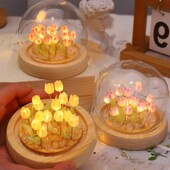 Umelé tulipánové kvety Nočné osvetlenie Ozdoby Ručne vyrobené DIY LED nočná lampa Spálňa Stôl Dekorácia Darčeky k narodeninám Stolová lampa