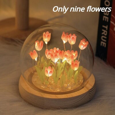 Umelé tulipánové kvety Nočné osvetlenie Ozdoby Ručne vyrobené DIY LED nočná lampa Spálňa Stôl Dekorácia Darčeky k narodeninám Stolová lampa