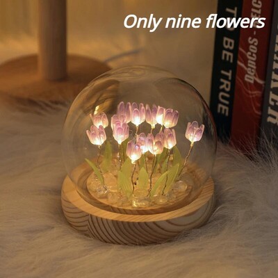 Umelé tulipánové kvety Nočné osvetlenie Ozdoby Ručne vyrobené DIY LED nočná lampa Spálňa Stôl Dekorácia Darčeky k narodeninám Stolová lampa