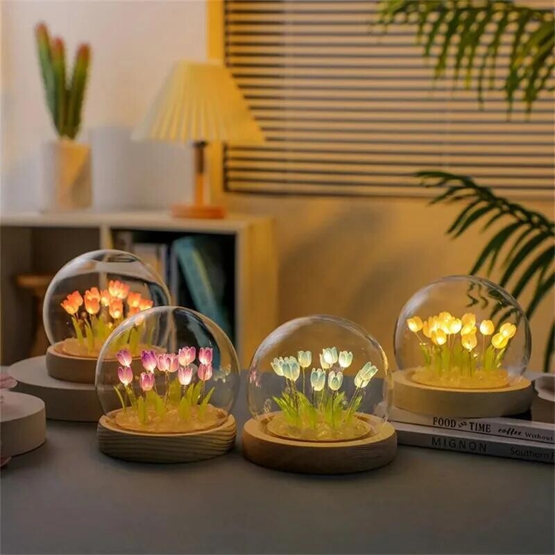 Umelé tulipánové kvety Nočné osvetlenie Ozdoby Ručne vyrobené DIY LED nočná lampa Spálňa Stôl Dekorácia Darčeky k narodeninám Stolová lampa