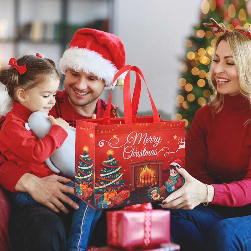 Karácsonyi ajándéktáskák Mikulás Elk Decor Kézitáska Nagy kapacitású Karácsonyi Ajándékok Csomagolás Csomagolási Kellékek Boldog karácsonyt hordtáskák