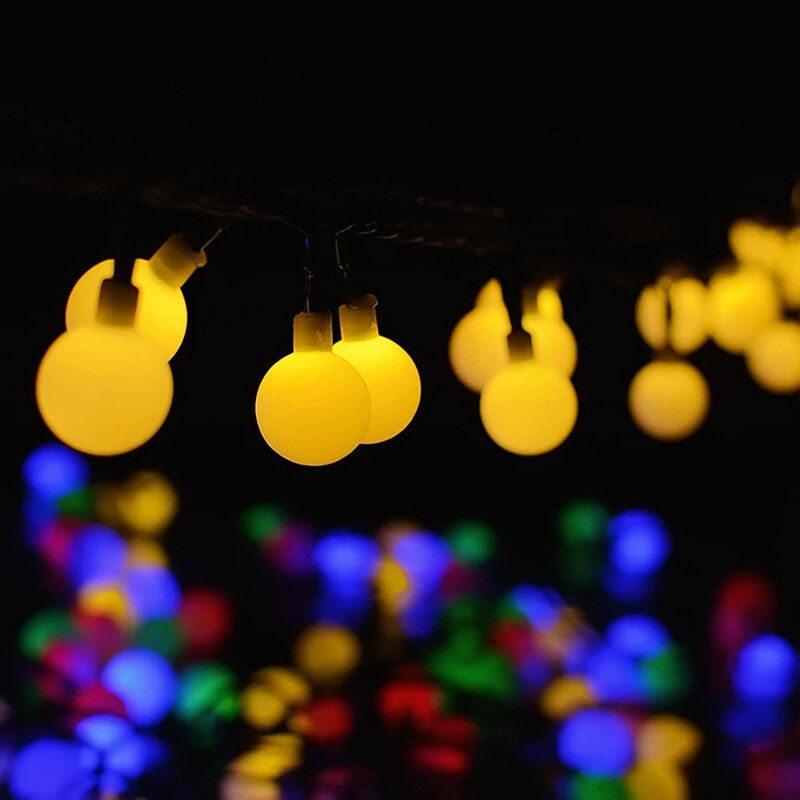 LED vonkajšie biele guľové solárne lampy reťazové svetlá 5-22M 20-200LED víla sviatočné vianočné párty girlanda záhrada vodotesná