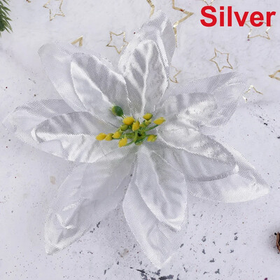 Trblietavý prášok, veľké hodvábne vianočné kvety 12-14 cm, umelý kvet na vianočný stromček, slávnostnú dekoráciu na domácu párty