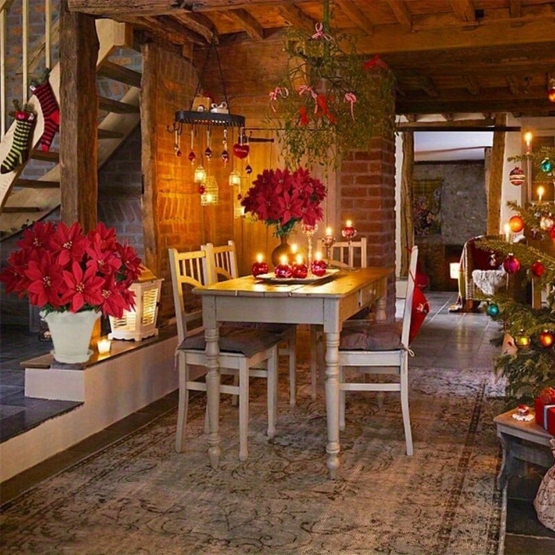 1db7 ágNagy mesterséges vörös bársony karácsonyi virágok karácsonyfa selyem rózsa fejek virágcsokor díszek esküvői buli Kezdőlap