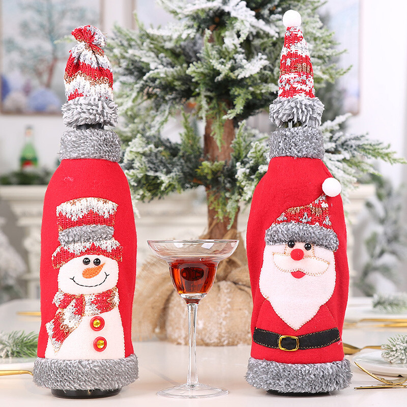 Vianočné kryty na fľaše vína Santa Claus Snehuliak Elk Taška na fľaše vína Plyšový kryt Vianočná párty Dekorácia na stôl Novoročné darčeky