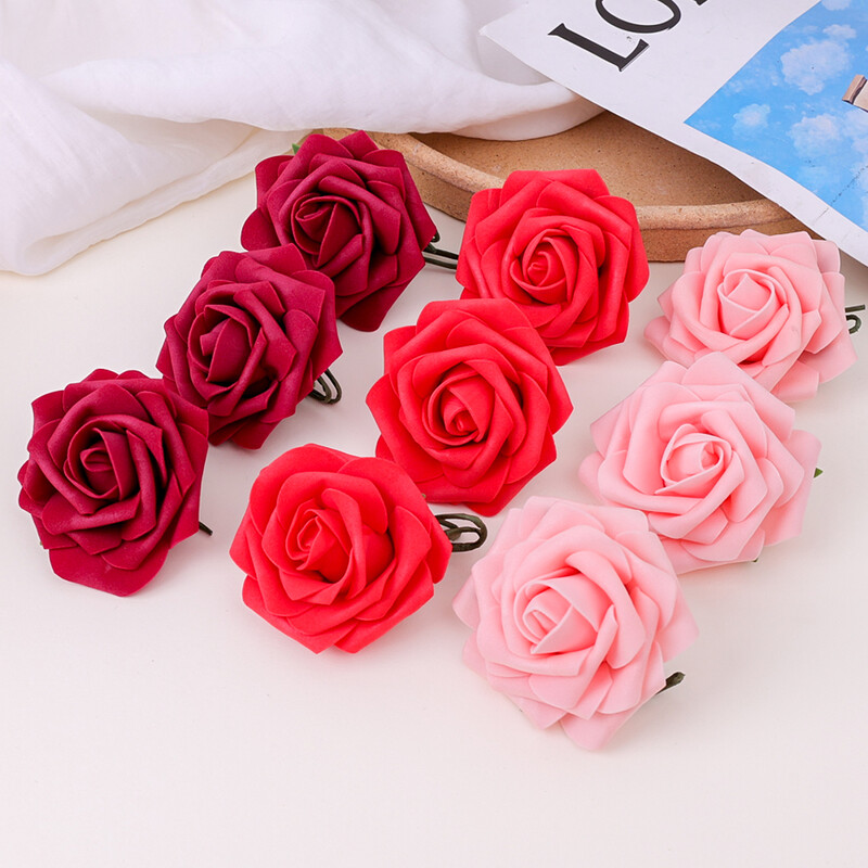 5/50 buc flori artificiale de trandafir DIY buchet de nunta catifea roșie spumă flori de trandafir fals pentru ziua mamei cadou pentru decorare de petrecere