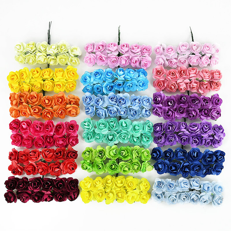 144/288 ks 2 cm mini papierové ruže umelé kvetinové hlavičky kytice na svadbu umelé ruže kvety DIY scrapbooking potreby