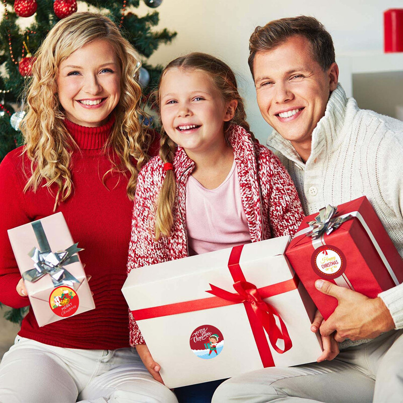 500db Boldog karácsonyt matricák karácsonyfa hóember papír címke barkács ajándék sütés csomag boríték matrica 2025 újévi dekoráció