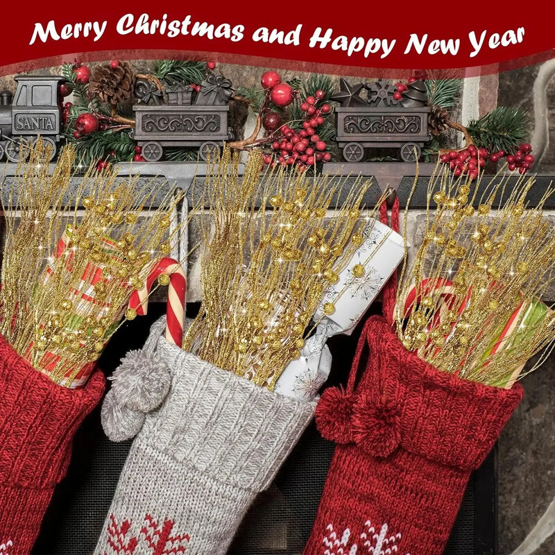 1/10 ks umelých bobúľ, vetvičiek, vianočných trblietok, bobúľ cezmíny, kvetinových konárov, DIY veniec, vianočný stromček, slávnostná dekorácia