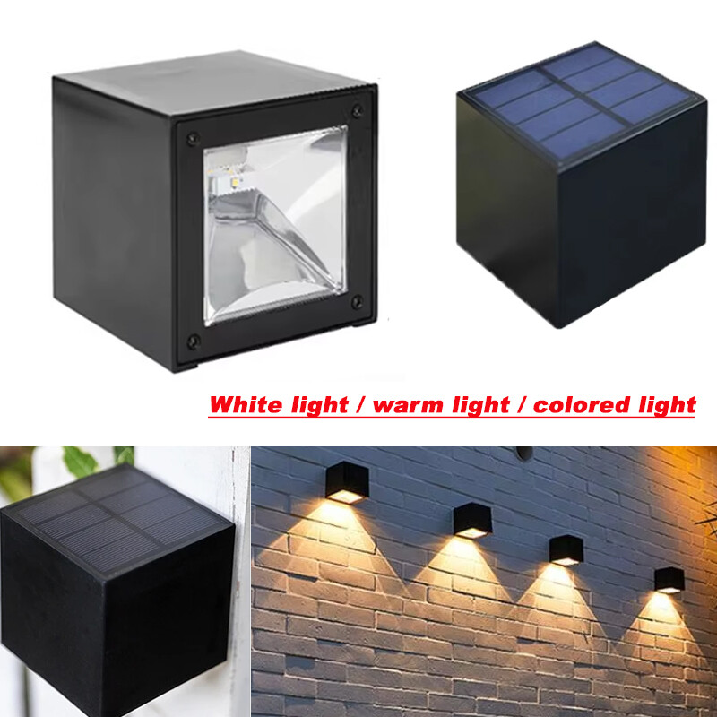 Kültéri spotlámpa napelemes fali lámpák IP65 vízálló LED utcai lámpa vezeték nélküli négyzet alakú kerti fali világítás terasz kerítés dekoráció