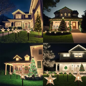 Solar Christmas Pathway Lights 5 Pack Solar Christmas Decor Star LED Lights Εξωτερικά αδιάβροχα φώτα πασσάλων Garden Walkway 731