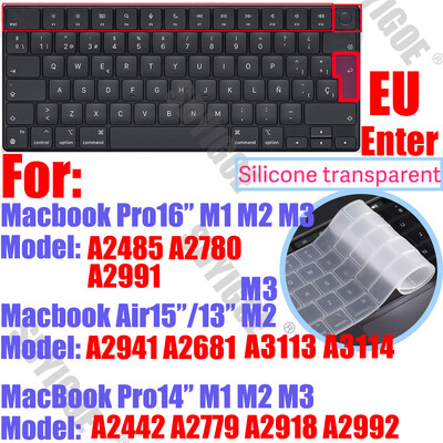 Husă pentru tastatură pentru Apple Macbook pro13/16/15 Air13 inch Toate seriile Husă din silicon pentru laptop, piele transparentă de protecție A2941 A2442 A3113