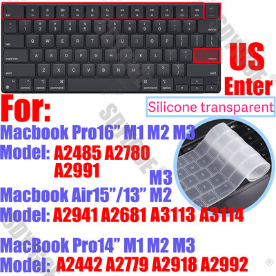 Husă pentru tastatură pentru Apple Macbook pro13/16/15 Air13 inch Toate seriile Husă din silicon pentru laptop, piele transparentă de protecție A2941 A2442 A3113
