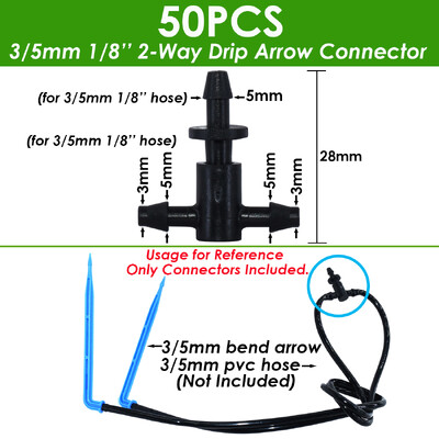 SPRYCLE 50X hajlított nyíl csepegtető mikro csepegtető öntözőkészlet 3/5 mm-es tömlő Kerti öntözés takarékos csepegtető csatlakozó üvegház