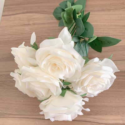 9Heads Roses Kytica Umelý kvet Mliečna biela slonovinová biela ruža Falošná ruža Dekorácia obývačky Svadobná dekorácia