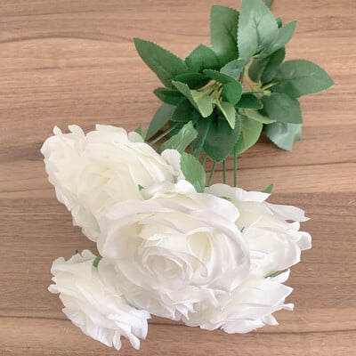 9Heads Roses Kytica Umelý kvet Mliečna biela slonovinová biela ruža Falošná ruža Dekorácia obývačky Svadobná dekorácia