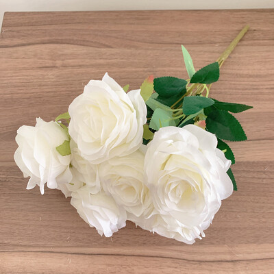 9Heads Roses Kytica Umelý kvet Mliečna biela slonovinová biela ruža Falošná ruža Dekorácia obývačky Svadobná dekorácia