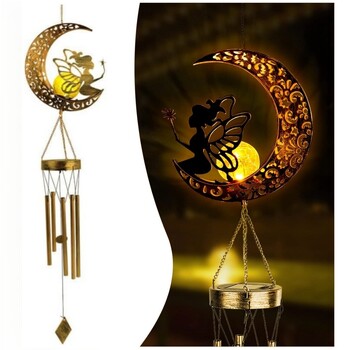 Solar Moon Fairy Wind Chimes για εξωτερικό κρακελέ γυάλινη μπάλα με φως LED Windchimes Outdoors Garden Outdoor Decor Δώρο για τη μαμά