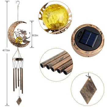 Solar Moon Fairy Wind Chimes για εξωτερικό κρακελέ γυάλινη μπάλα με φως LED Windchimes Outdoors Garden Outdoor Decor Δώρο για τη μαμά